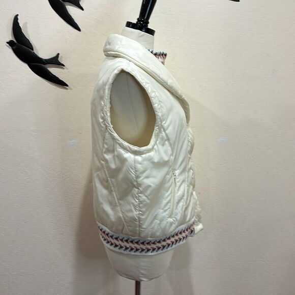 Vintage 90's Andy Johns Cream Puffer Vest With Knit Trim - L - Picture 5 of 7